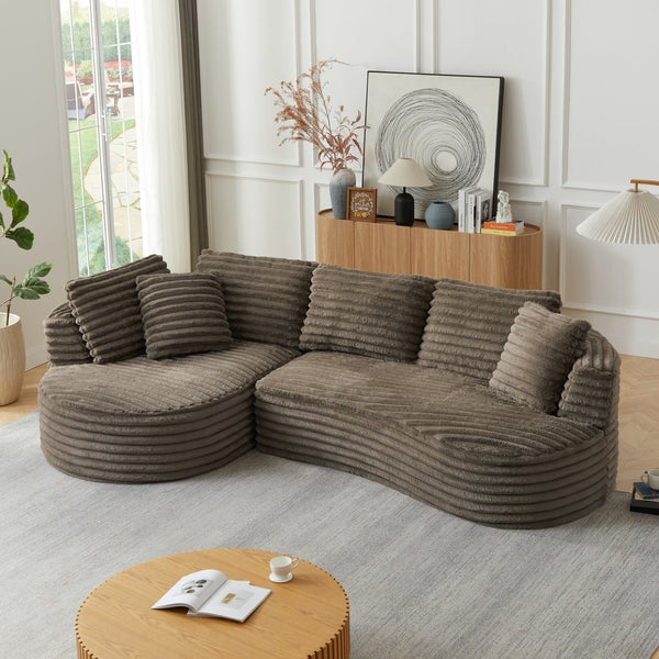 English Elm Modern Curved Sectional Sofa Tufted Corduroy L Shape for Living Room Apartment Dark Brown W2339S00163