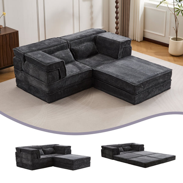 English Elm Compression Modular Sofa Bed - Cozy Convertible Design In Plush Fleece, No Assembly, Perfect For Small Spaces W3723S00029