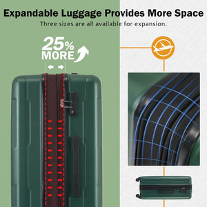 English Elm 2 Piece Abs Hard Shell Spinner Luggage Set with Tsa Lock Expandable Travel Suitcases Green N732P198744F