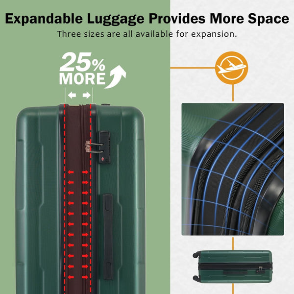 English Elm 2 Piece Abs Hard Shell Spinner Luggage Set with Tsa Lock Expandable Travel Suitcases Green N732P198744F