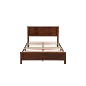 English Elm Queen Pinewood Platform Bed Farmhouse Tall Panel Headboard with Led Lighting and Usb Ports Walnut W504P391092
