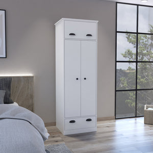 English Elm Falkland Armoire with Spacious Double-Door Closet, Upper Hinged Accessory Drawer and Sleek Handles White 73 L x 24 W x 3 H B070S00232
