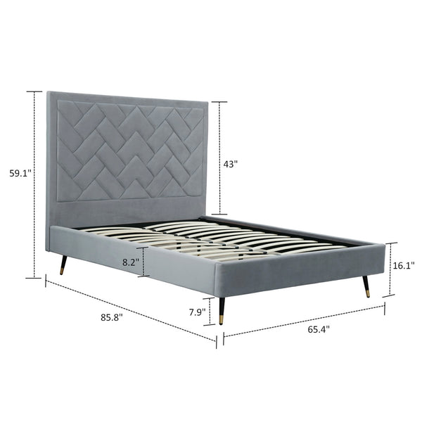 English Elm Crosby Upholstered Velvet Queen Bed - Modern Gray Design With Chevron Headboard & Easy Assembly B365S00039