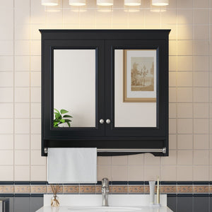 English Elm 3-in-1 Wall Mounted Medicine Cabinet with Soft Close Door Adjustable Shelves and Towel Bar Black N710P405415B
