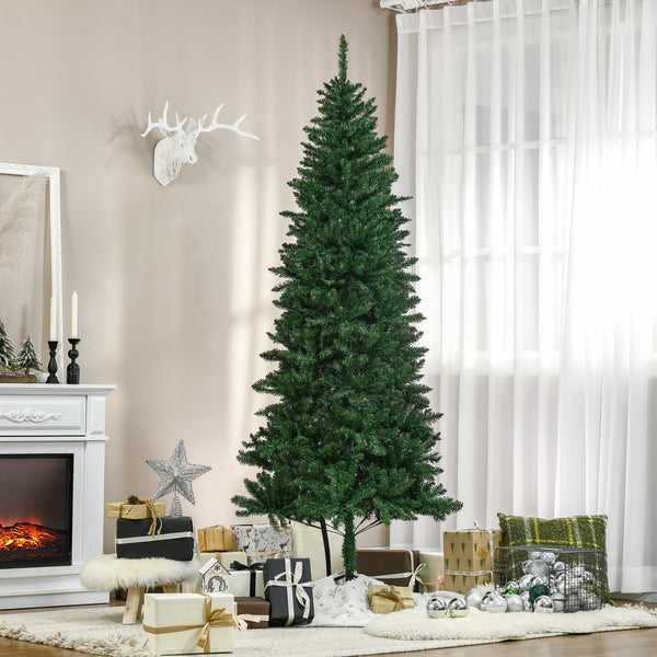 English Elm Homcom 7' Slim Fir Artificial Christmas Tree - Realistic, Space-Saving Design For Holiday Cheer W2225P229505