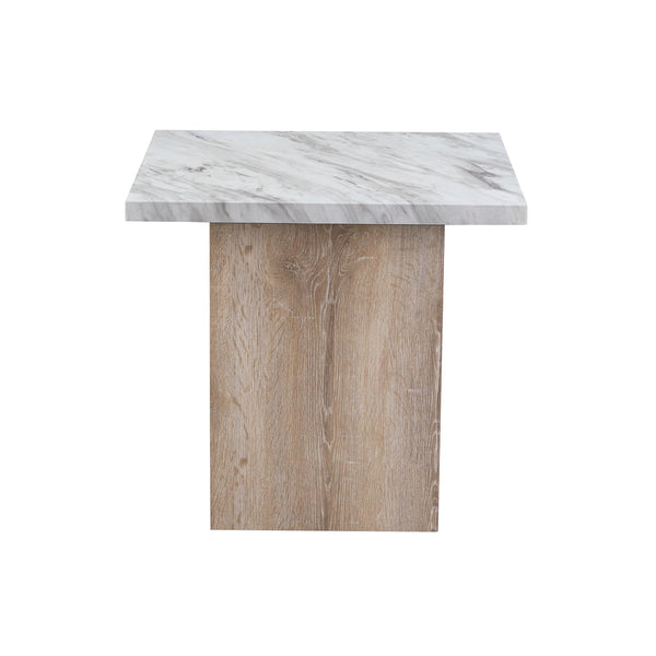 English Elm Gregory Marble Coffee Table with Pedestal Base, Light Brown Wood Finish, Contemporary Solid Wood Style Black+Ivory 29 L x 29 W x 12 H B201P299634