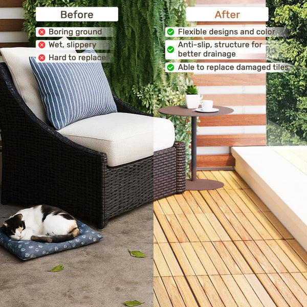 English Elm 30 Interlocking Deck Tiles 12" Square Acacia Hardwood Striped Outdoor Flooring Waterproof DIY Teak+Yellow W2391P276697