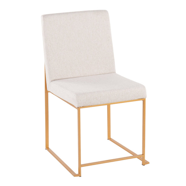 English Elm High Back Fuji Contemporary Dining Chairs Set Of 2 In Gold Steel & Soft Beige Fabric For Stylish Comfort B202P223538