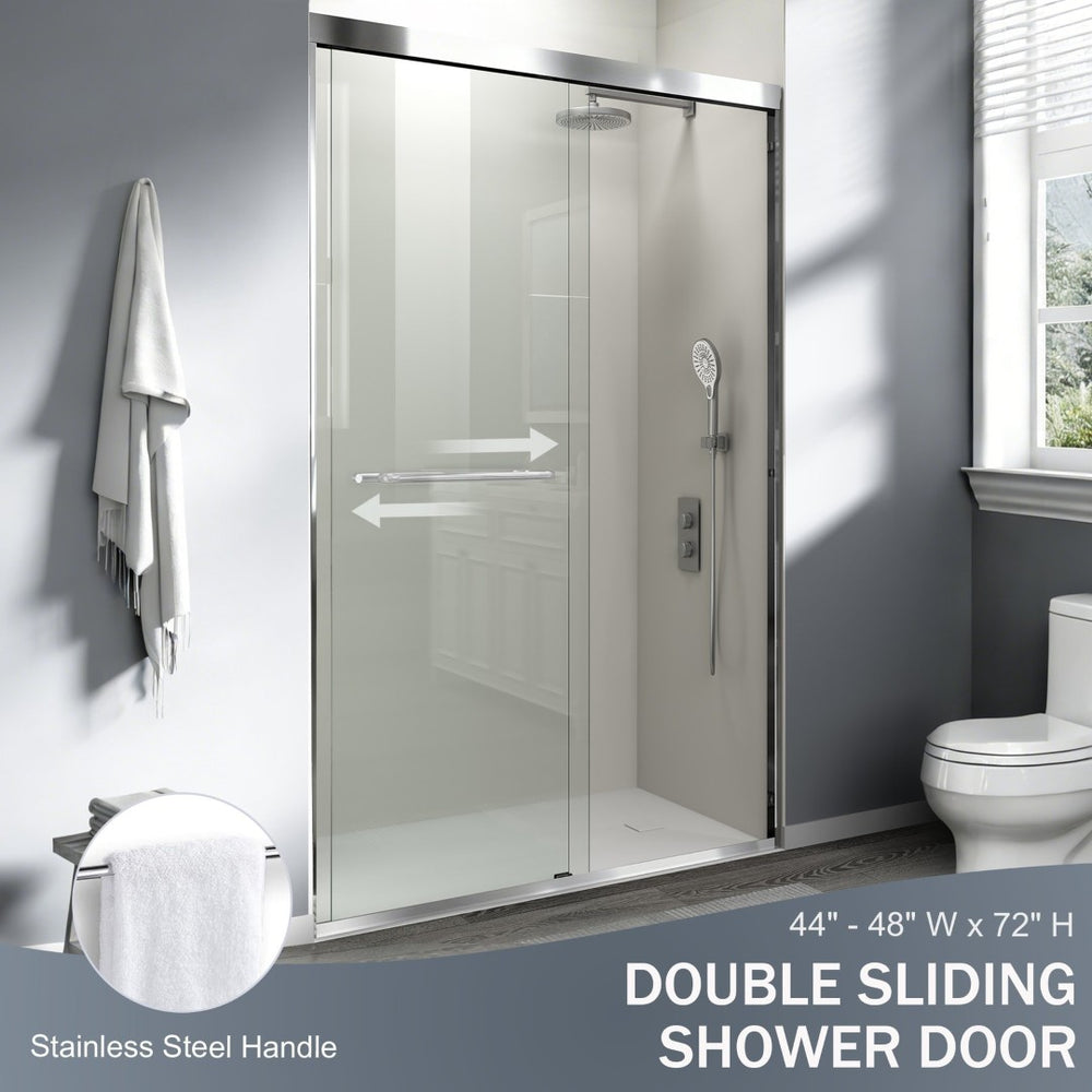 English Elm 44" Semi-frameless Double Sliding Shower Door Brushed Gold Tempered Glass Walk-in W1920P385301