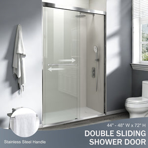 English Elm 44" Semi-frameless Double Sliding Shower Door Brushed Gold Tempered Glass Walk-in W1920P385301