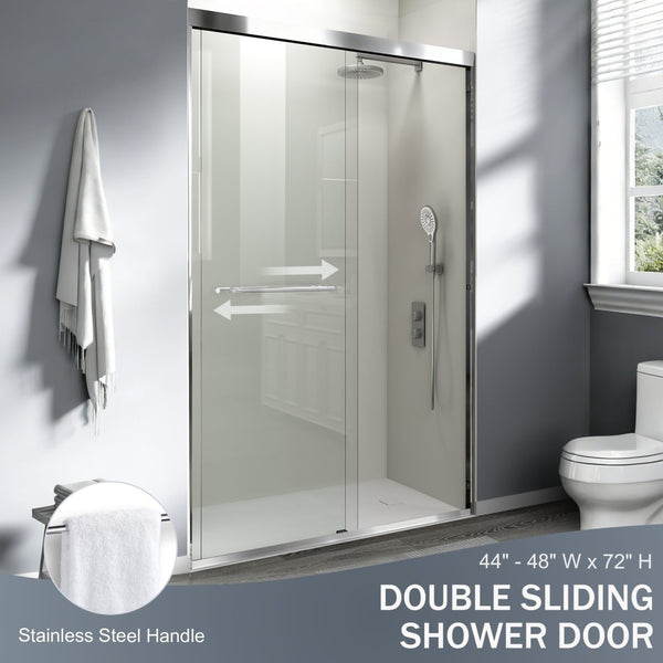English Elm 44" Semi-frameless Double Sliding Shower Door Brushed Gold Tempered Glass Walk-in W1920P385301