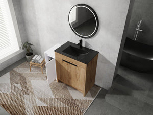 English Elm 42 Inch Freestanding Bathroom Vanity With Black Ceramic Sink, Soft-Close Doors, And Storage Solutions W999S00310