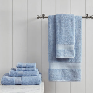 JLA Home Madison Park - 6 Organic Cotton Towel Set — 650 GSM Hotel-Soft, GOTS & OEKO-TEX Certified, Quick-Dry, Plush Absorbency Blue MP73-6181