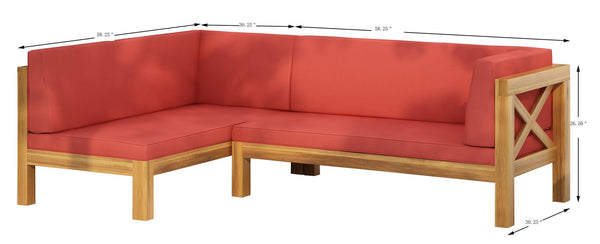 English Elm Christopher Knight Home® - Brava Stylish Right Corner Bench Set For Indoor/Outdoor, Solid Acacia Wood With Water-Resistant Cushions 57968.00RED2