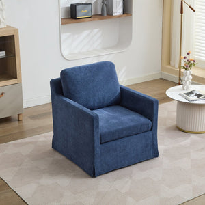 English Elm 29.92'' Swivel Accent Chair with Plush Chenille Upholstery, Removable Back Pillow & 360° Comfort Navy W3188P282084