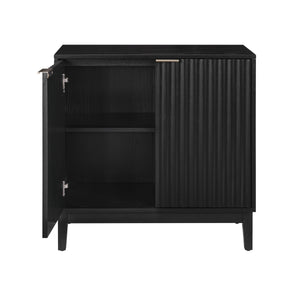 English Elm 2 Door Storage Cabinet with Fluted Fronts and Brass Handles, Mid-Century Accent Console for Entryway Black W914P292867