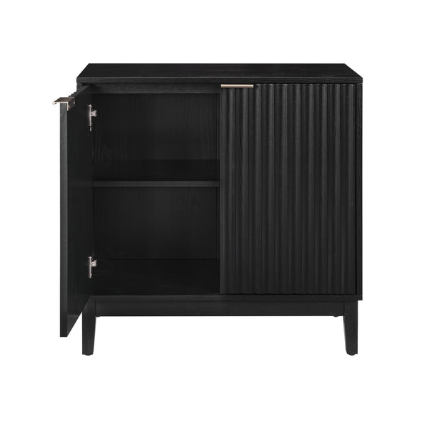 English Elm 2 Door Storage Cabinet with Fluted Fronts and Brass Handles, Mid-Century Accent Console for Entryway Black W914P292867