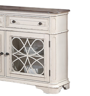 English Elm Traditional Elegant Server with Spacious Drawers and Cabinet Storage for Dining Room Organization and Style Antique White 27 L x 44 W x 59 H B011P395601