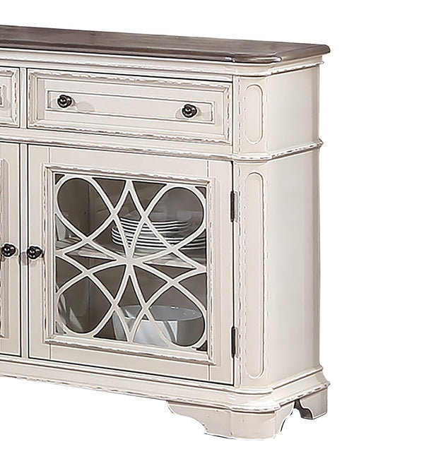 English Elm Traditional Elegant Server with Spacious Drawers and Cabinet Storage for Dining Room Organization and Style Antique White 27 L x 44 W x 59 H B011P395601