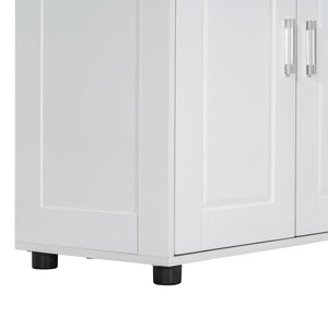 English Elm Tall White Bathroom Storage Cabinet - 4-Door Freestanding MDF Unit, Adjustable Shelves, Slim 61.8" x 18.3" x 7.5" WF323345AAK