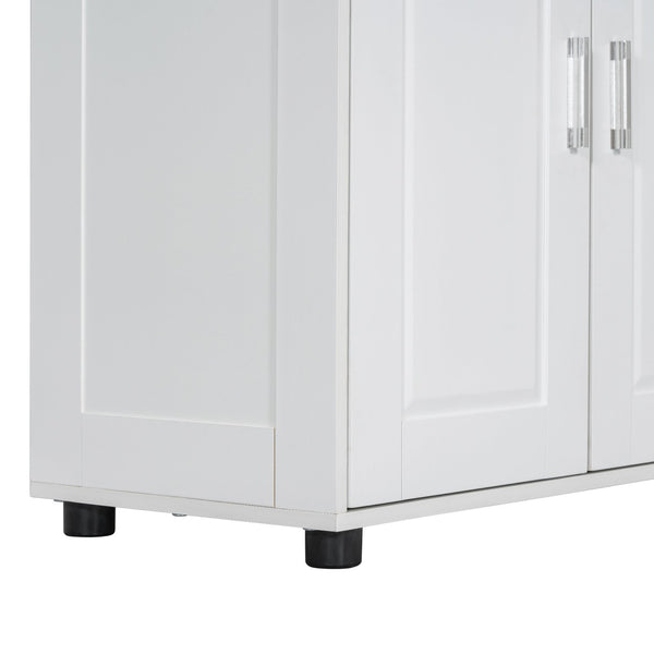 English Elm Tall White Bathroom Storage Cabinet - 4-Door Freestanding MDF Unit, Adjustable Shelves, Slim 61.8" x 18.3" x 7.5" WF323345AAK