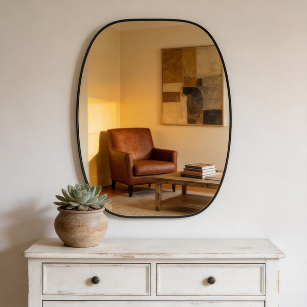 English Elm 30x40 Oval Wall Mirror Slim Metal Frame Distortion Free Glass Bathroom Entryway Accent Black W2203P476481