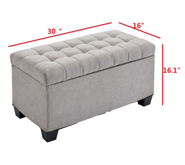 English Elm Storage Ottoman Bench with Legs and Linen-Look Fabric, 2" Foam Seat, Sturdy 660 lb Load Capacity, Versatile Seating and Hidden Storage for Entryway, Bedroom, Living Room Gray W2725P220185