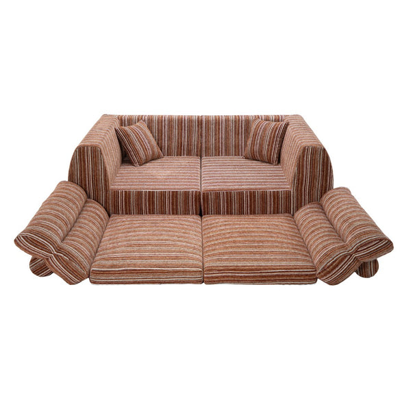 English Elm Chenille Stripe Velvet Sofa Three Seat Minimalist Upholstered Couch for Living Room Mahogany,Red+Brown W5532S00013