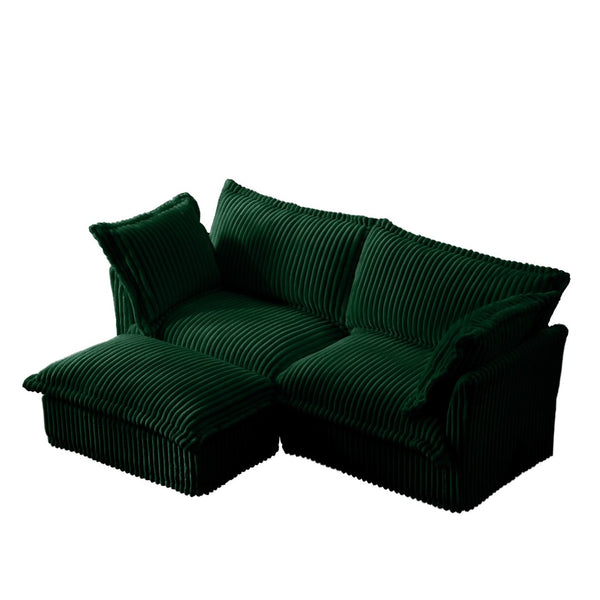 English Elm Slipcovered L-Shaped Sectional Sofa With Removable Covers, Deep Seats & Convertible Ottoman, Green Corduroy W3041S00080-GIGA