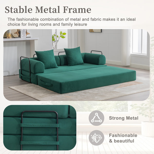 English Elm UNITED modular foldable sofa with metal frame, corduroy upholstery, side pocket & quick assembly convenience Emerald W1568P375638
