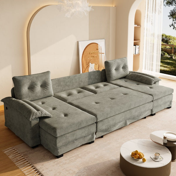 English Elm 109.5" Oversized U-shaped Sectional Sleeper Chenille Modular Sofa with Usb Ports Light Grey W1885S00439