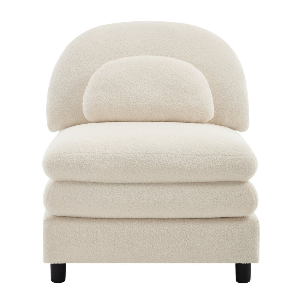English Elm Vitoria Curved Modular Sofa in Plush Teddy Fleece for Modern Living Rooms Beige White W5656P454256