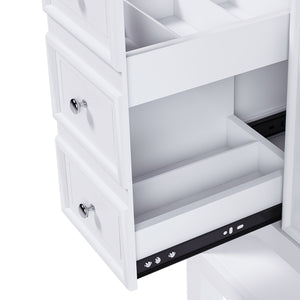 English Elm 36-inch white bathroom vanity without sink — solid wood frame, 1 cabinet, 3 drawers, quiet hardware, shelf W509P347341