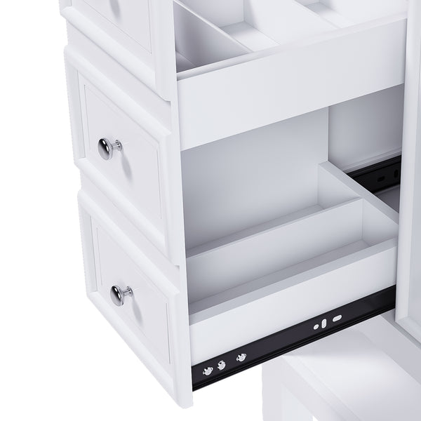English Elm 36-inch white bathroom vanity without sink — solid wood frame, 1 cabinet, 3 drawers, quiet hardware, shelf W509P347341