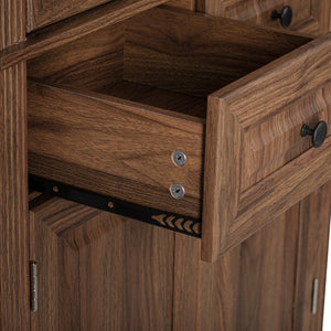 English Elm K&K 71" Tall Farmhouse Pantry Cabinet with Groove Edges, 3 Pull-Out Organizers, 6 Door Shelves Brown N707P256507Z