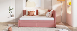 English Elm Full Size Linen Upholstered Daybed with Storage Drawers for Guest Room Studio Pink LP000172AAH