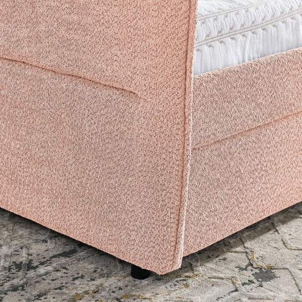 English Elm Queen Boucle Tufted Daybed Sofa with Storage Drawers Eucalyptus Frame Guest Room Pink W1413S00178