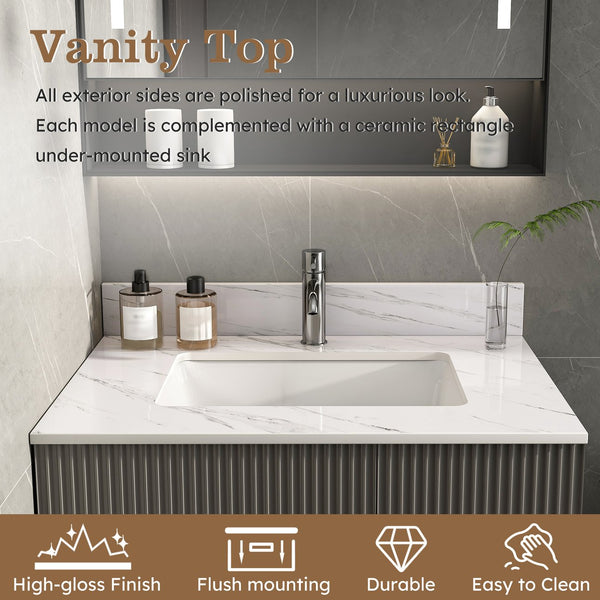 English Elm 31 Inch Marble Vanity Top - Premium Bianco Carrara Venato With Undermount Sink & 4" Backsplash W2700P194072