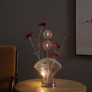 English Elm Aluminum Floral Table Lamp With Red Roses & Silver Buds - Elegant Led Accent For Bedroom & Living Room B072P220155