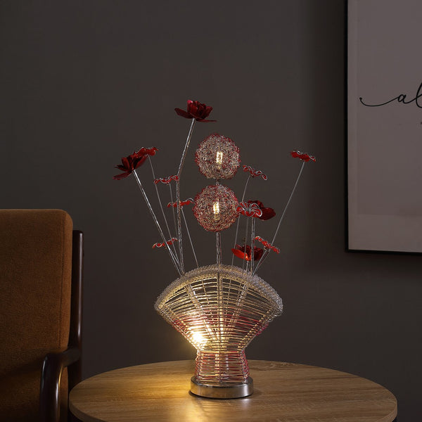 English Elm Aluminum Floral Table Lamp With Red Roses & Silver Buds - Elegant Led Accent For Bedroom & Living Room B072P220155