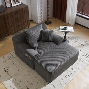 English Elm Oversized corduroy chaise lounge with ottoman, plush boneless sofa, ergonomic pillows for relaxing comfort Grey W1901P278403