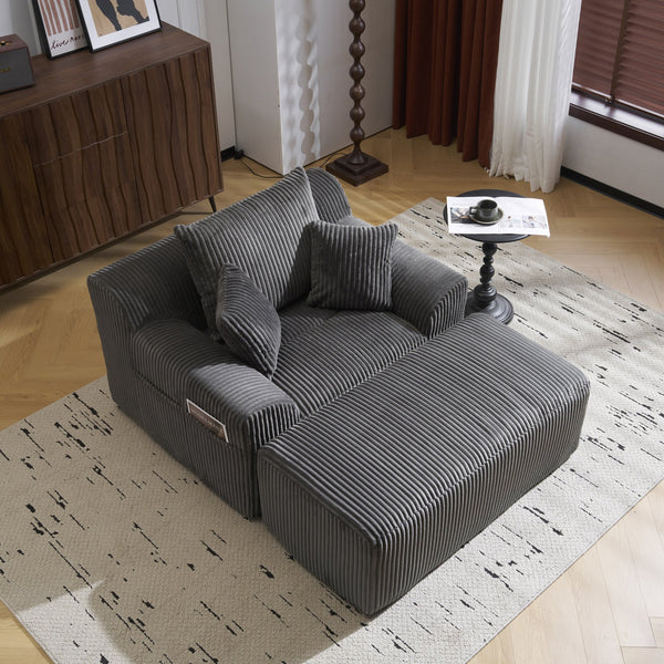 English Elm Oversized corduroy chaise lounge with ottoman, plush boneless sofa, ergonomic pillows for relaxing comfort Grey W1901P278403