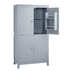 English Elm Elegant Bathroom Floor Storage Cabinet with 4 Doors, Adjustable Shelves, Anti-Tip Design, 28"L x 15"W Grey N725P188461E
