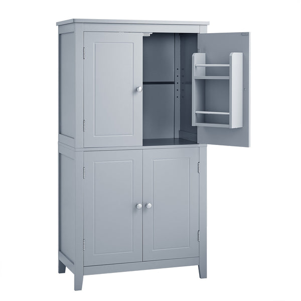 English Elm Elegant Bathroom Floor Storage Cabinet with 4 Doors, Adjustable Shelves, Anti-Tip Design, 28"L x 15"W Grey N725P188461E