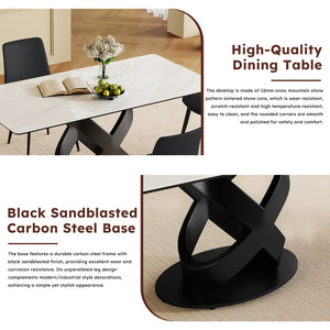 English Elm 71" Rectangular Dining Table: Modern Luxury With Sintered Stone Top & Steel Base For Stylish Gatherings W2699S00079