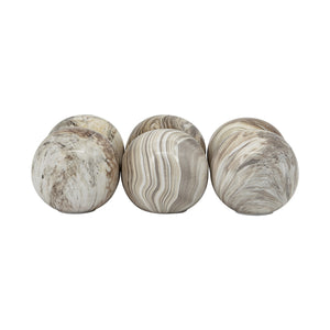 English Elm Set of 6 Marbleized Ball Accents in Brown Gray Cream — Glossy Decorative Orbs for Centerpiece Styling W2078P357174