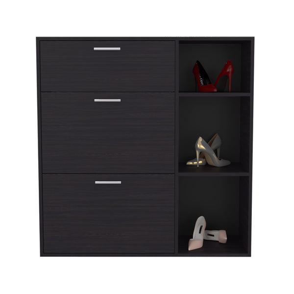 English Elm Whitaker Multi-Tier Shoe Rack Organizer in Black Engineered Wood – Sleek Entryway Storage Shelf Unit B092P368948