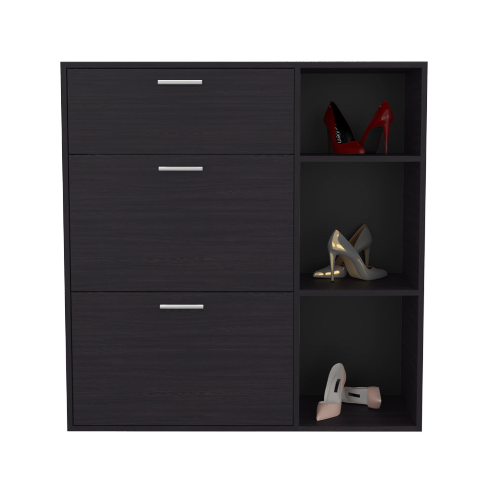 English Elm Whitaker Multi-Tier Shoe Rack Organizer in Black — Engineered Wood, Sleek Open Shelving for Entryway B092P368948