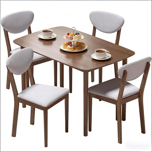 English Elm Compact Mid-century 5 Piece Dining Set with Upholstered Chairs for Small Spaces Light Gray,Walnut T3971S00214