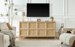 English Elm 67'' Scandinavian Oak Sideboard with Touch Latch Doors Soft Close Hinges Living Room Storage Oak W1820P420817